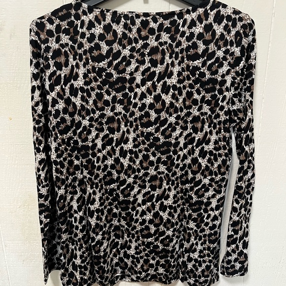 Mario Serrani (ITALY) Crew Neck Long Sleeve Top, Brown Leopard - Picture 5 of 6